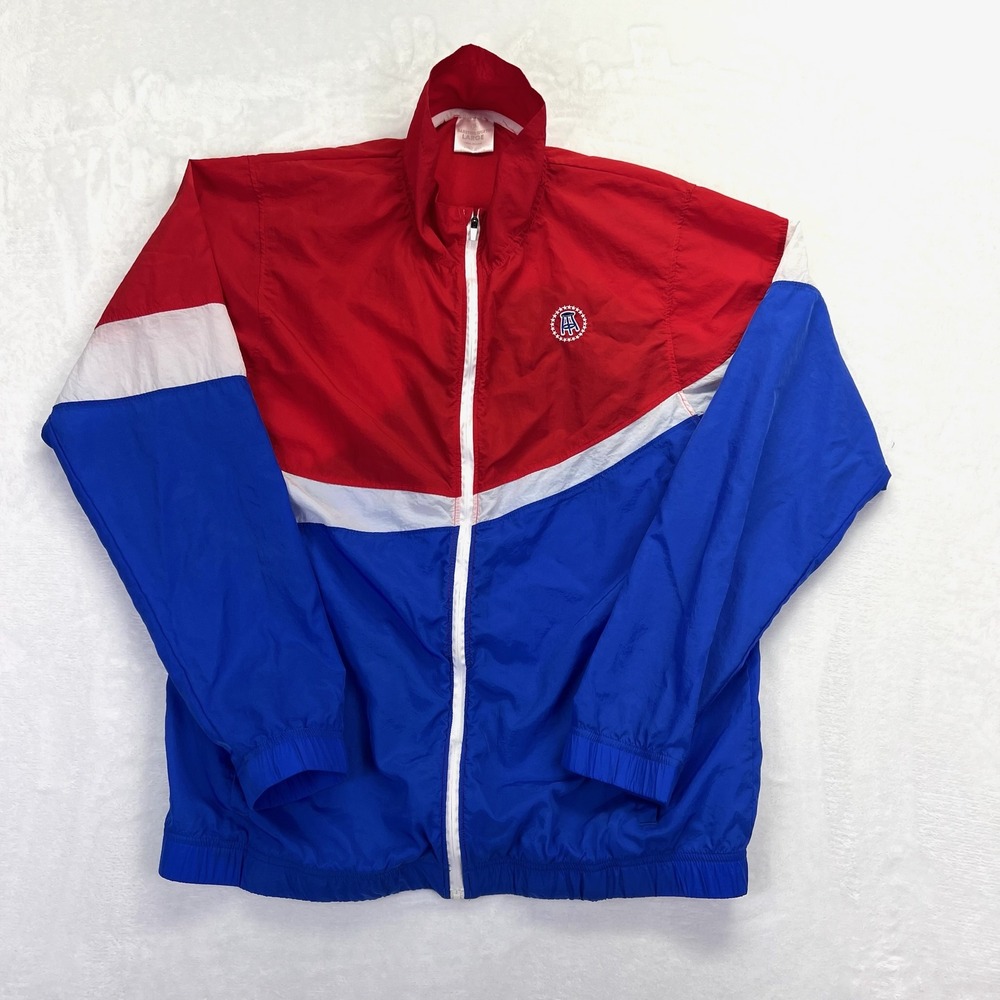 Barstool Sports Mens Red White‎ Blue Colorblock Nylon Windbreaker Jacket Large
